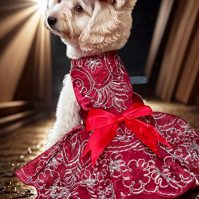Dog Princess Lolita Dress for Small Dogs Girl,Sparkling Sequins Sweet Pet Clothes Wedding Birthday Party Puppy Dresses,Cat Apparel Accessories Costumes Outfit Skirt (Red,X-Large)