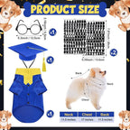 5 Pcs Dog Graduation Costume Set Include 2026 Pet Graduation Gown with Stole Puppy Grad Cap Lensless Glasses DIY Letter Stickers for Dogs Cats Holiday Costume Accessory(Blue Yellow,S)