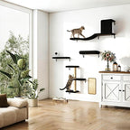 COZIWOW Cat Wall Shelves Set, 5-Piece Wall Mounted Cat Furniture with Cat Tree & Scratching Post, Floating Cat Perches for Indoor Cats（Black）