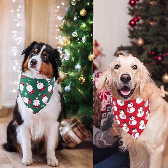 ADOGGYGO 4 Pack Dog Bandana Christmas Scarf Bibs Kerchief Set Pet Christmas Costume Xmas Holiday Bandanas for Large X-Large Dogs Pets (X-Large)