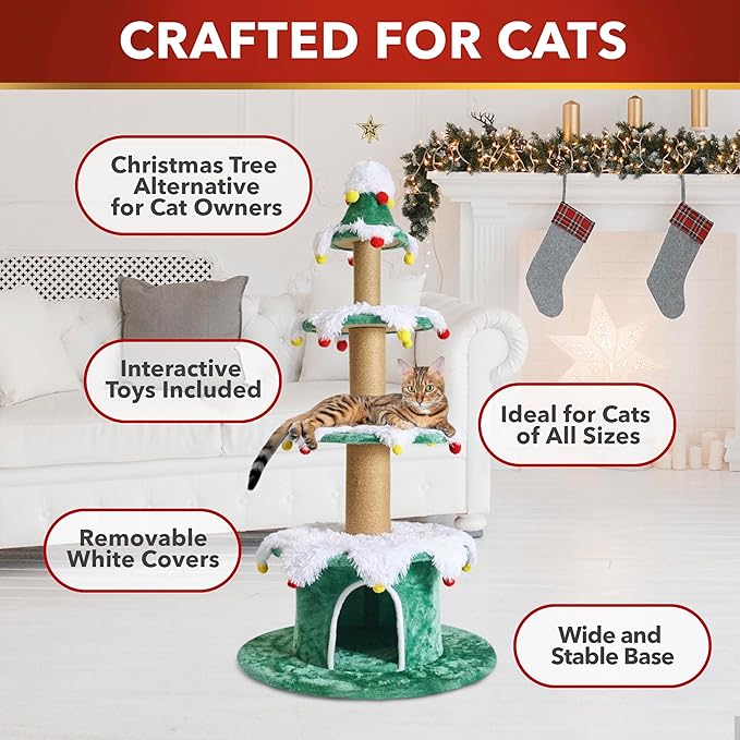 Cat Christmas Tree Multi Level Cat Tower with Scratching Posts Plush Condos and Holiday Cat Furniture Design Available in Multiple Styles and Sizes (Noble Fir, 66" H)