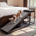 4-in-1 Dog Ramp, 65" x 26" x 17" Storage Ottoman Bench Upholstered Padded with Solid Wood Shelf, Foldable Pet Stairs Non-Slip Silicone Surface - Safety Railings Load up to 220 lb, Black