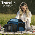FUKUMARU Expandable Cat Carrier, 18x11x11 Soft Cat Travel Carrier, Ventilate Airline Approved Dog Carrier, Durable Small Dog Carrier with Anti-Scratch Mesh, Escape-Proof Pet Carrier for Cat, Blue