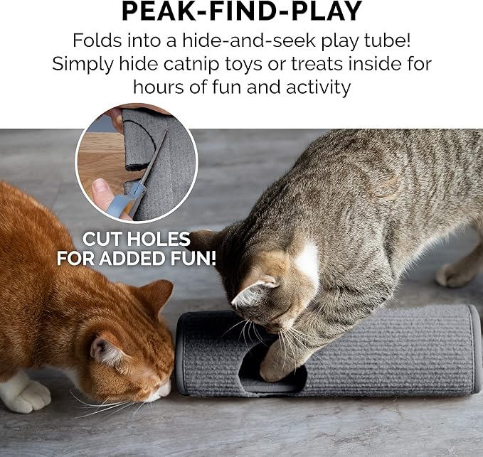 Furhaven Wrap Around Scratching Post Cover for Indoor Cats, Fits Posts Up to 3.5" Diameter, Durable & Less Mess - Tiger Tough Carpet Scratch Mat - Gray, Large