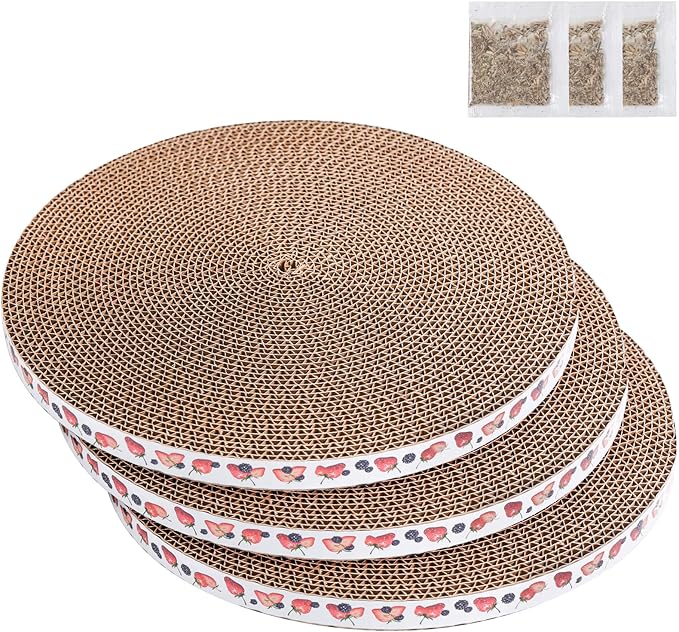 Round Cat Scratcher Pad 10 inch Diameter 3/5 inch Thickness Scratch Replacement Refill Scratching Board Cat scratchers for Indoor Cats (3 Pc)