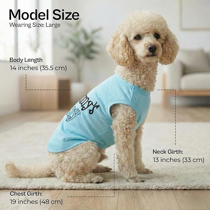 Parisian Pet Dog Shirt – 100% Cotton Shirts for Large Dogs – Blue Sleeveless Puppy Clothes – Lightweight and Breathable Dog Apparel – Boy Dogs Clothes - Stretchy Mommy’s Boy Pet Shirt