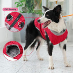 Warm Fleece Dog Coats with Durable Harness Buitl in D-Ring,Waterproof Doggie Jacket for Medium Dogs,Dog Vest for Cold Winter,Red L