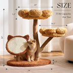 797Audio Natural Wood Flower Cat Tree, Modern Cat Tower with Real Solid Wood Branch, Luxury Aesthetic Cat Tree with Scratching Post,Scratch Pad,Cat Tree Tower for Indoor Large Adult Cats,Autumn Yellow