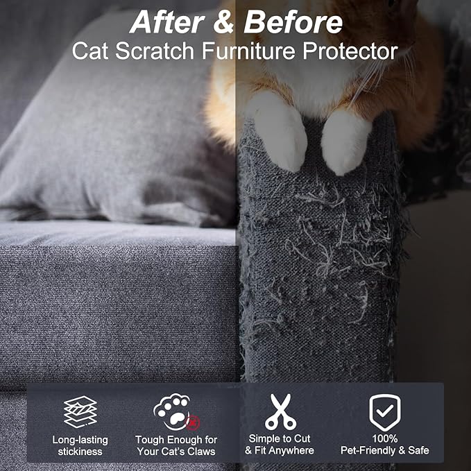 Cat Scratch Furniture Protector 78.7"X15.7", Scratching Mat for Counch, Sofa, Wall, Tower, Self-Adhesive DIY Anti Scratch Edge Sticky Pet Pads, Trimmable Carpet Replacement - Dark Grey