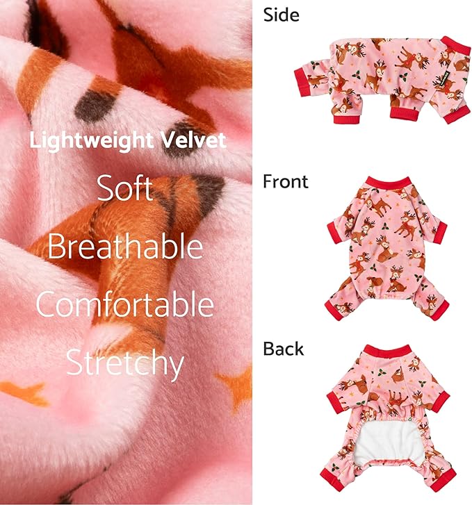 Fitwarm Christmas Reindeer Dog Pajamas, Christmas Clothes for Small Dogs Girl, Holiday Pet Outfit, Pink, Red, Small