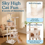 Cat Tree - 5.5-Foot Cat Tower for Indoor Cats with Perches, 2 Condos, 9 Cat Scratching Posts, 2 Hanging Toys, and 2-Step Ladder by PETMAKER (Beige)