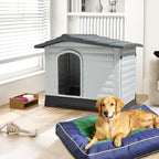 DWVO 43.7'' 2-Door Dog House with Elevated Base & Cushion, Plastic Pet House for Small, Medium, and Large Dogs, Easy Assembly, Water-Resistant for Indoor/Outdoor Use (43.7''L x 33''W x 31.6''H)