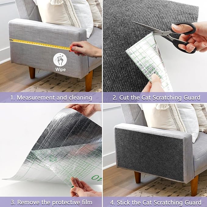 Cat Scratch Furniture Protector for Couch, Wall & Door Guard, Trimmable Self-Adhesive Scratch Pad, DIY Climbing Mat, Deterrent, Scratching Post Replacement (118''x15.8'', Gray)