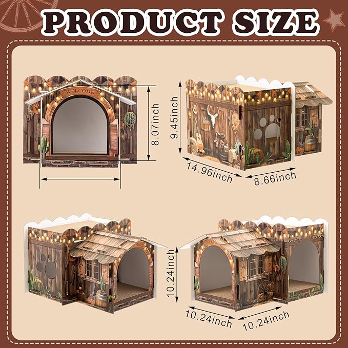 2 Story Cardboard Cat House with Scratcher Pad for Small Kitten,17x12x10 Multi Level Durable Cat Condo & Villa for Bunny Rabbit Small Animals Christmas Birthday Gift(17x12x10,Western)