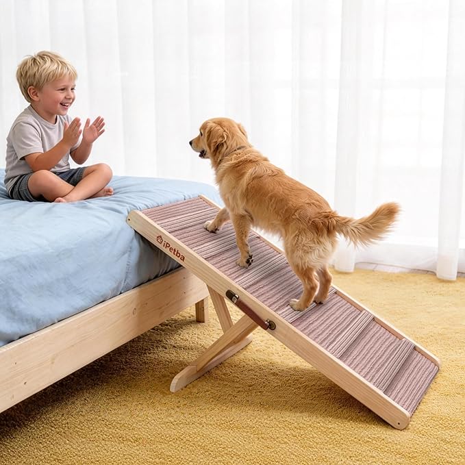 Pink Dog Ramp for Bed & Couch– Adjustable, Anti-Slip Pet Ramp for Small & Medium Breeds, Joint-Friendly Design, Supports Up to 70 lbs