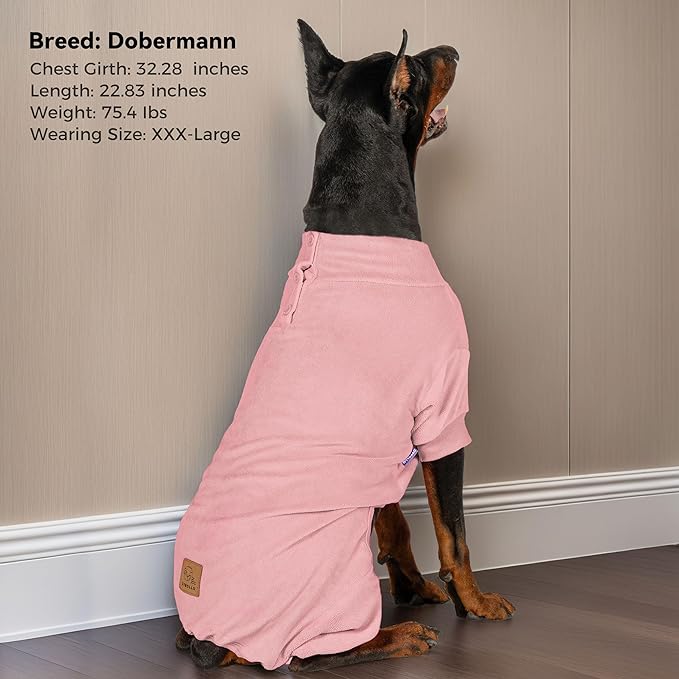 cyeollo Dog Pajamas Fleece Dog Coat Thermal Dogs Pjs Onesie Stretchable Doggie Coat Girl Jumpsuit Pet Clothes for Large Sized Dogs, Pink 3XL