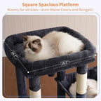 Heybly Heavy Duty Cat Tree, Tower for Indoor Cats large adult, Tall Cat Condo House with Extra-Large Baseboard, Multi-Level Plush Furniture with Scratching Posts, Hammock,Toy Balls, Smoky Gray HCT026G