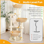 Modern Cat Tree Tower,Three Hand-Woven cat beds, Sisal-Covered Scratching Posts for Indoor Cats, Multi-Level Cat Condo with Space Capsule Nest, Tall Cat Tree for Multiple Large Cats