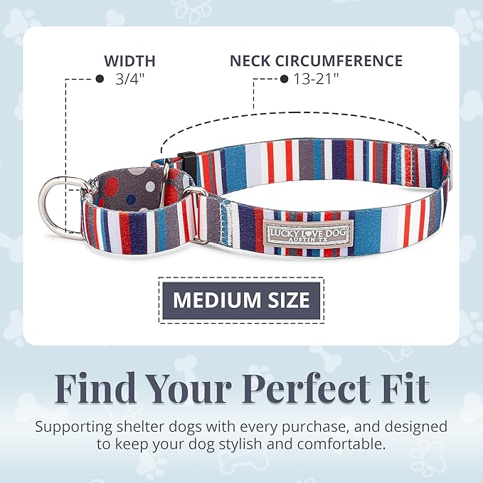 Lucky Love Dog - Adjustable Dog Collar with Easy Click Buckle for Medium, Durable, & Comfortable for Male & Female Dogs, Pet Collar for Puppies & Adult Dogs - Linus, Medium