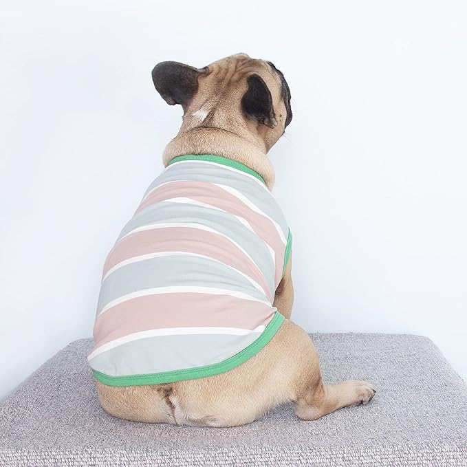iChoue English Bulldog T Shirts 100% Cotton Striped Clothes for Medium Dogs Tank Tops Vest Large French Frenchie Pug Boston Terrier Pitbull Summer Pink Stripes - XL