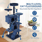54" Multi-Level Cat Tree Tower with Scratching Posts, Toys & Condo - Space-Saving Design for Indoor Kittens, Compact Floor Footprint & Vertical Space for Multi-Cat Homes-Navy Blue