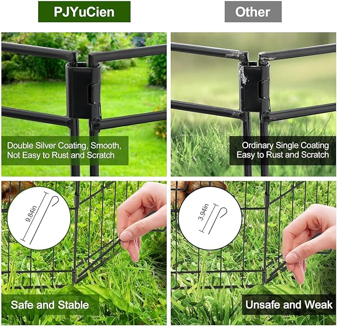 PJYuCien Dog Playpen with Top Cover and Bottom Pad - Metal Foldable Exercise Pen, 8 Panels 24" H x 24" W Indoor Outdoor Pet Fence Puppy Crate Kennel, Black