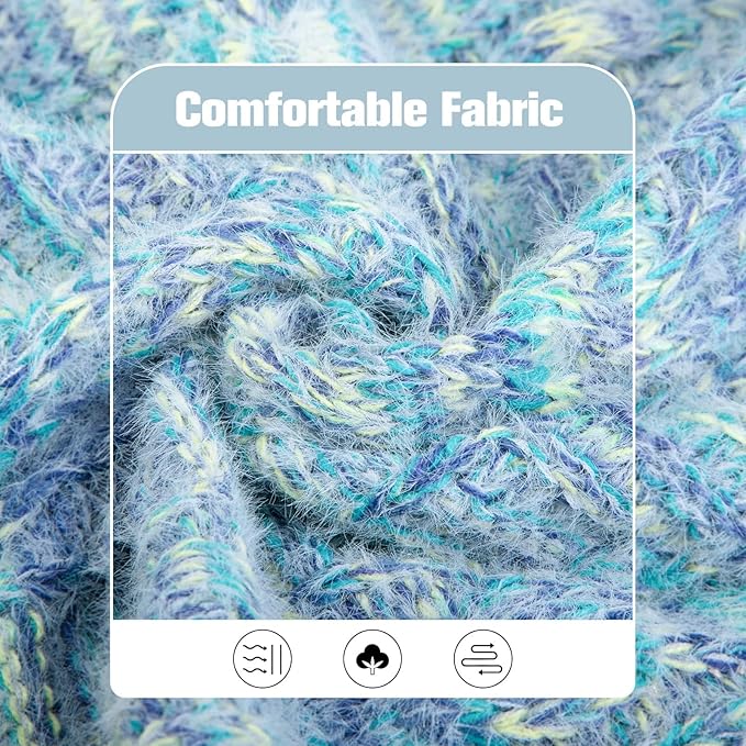 BEAUTYZOO Small Dog Sweater -Turtleneck Pullover Classic Cable Knit Fuzzy Winter Coat Dog Cold Weather Clothes for Small Medium Dogs Puppy Girl Boys(Gradient Cyan, S)