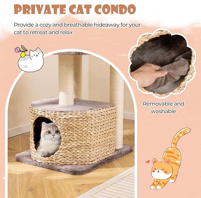 Tangkula Modern Cat Tree, 52 Inch Cattail Cat Tower with Sisal Scratching Posts, Perch, Condo, Plush Dangling Ball, Removable & Washable Cushion, Aesthetic Cat Tree for Indoor Cats (52 Inch, Cattail)