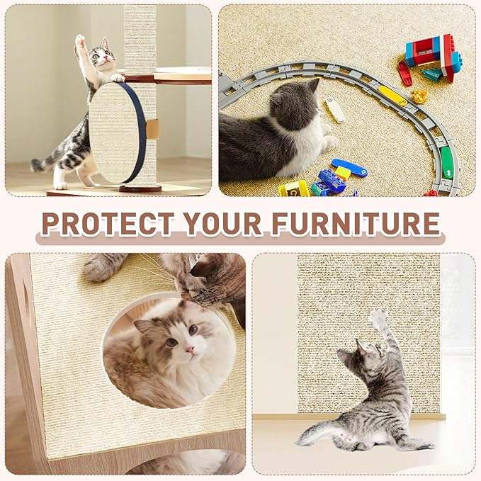 Cat Scratch Furniture Protector for Couch, Wall & Door Guard, Trimmable Self-Adhesive Scratch Pad, DIY Climbing Mat, Deterrent, Scratching Post Replacement (118''x15.8'', Khaki)