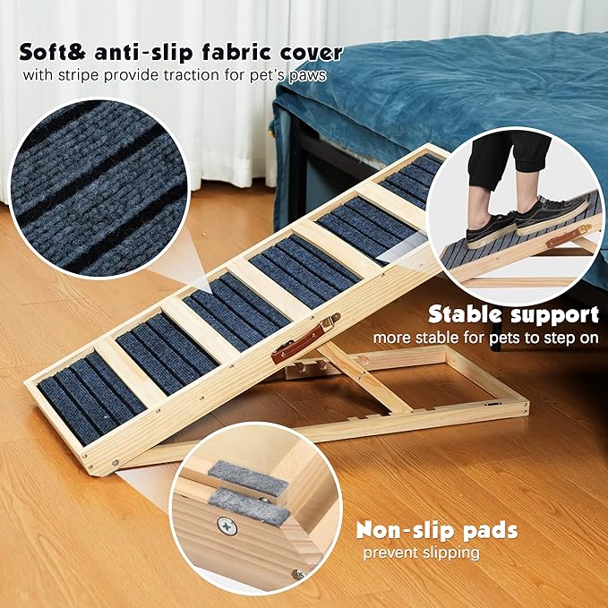 Dog Ramp for Bed, Foldable 4 Height Adjustable from 16" to 24" Pet Ramp for Couch, Small to Large Dog Bed Couch Car Stairs Ramp for Dog Get on Bed Truck SUV Up to 132LBS