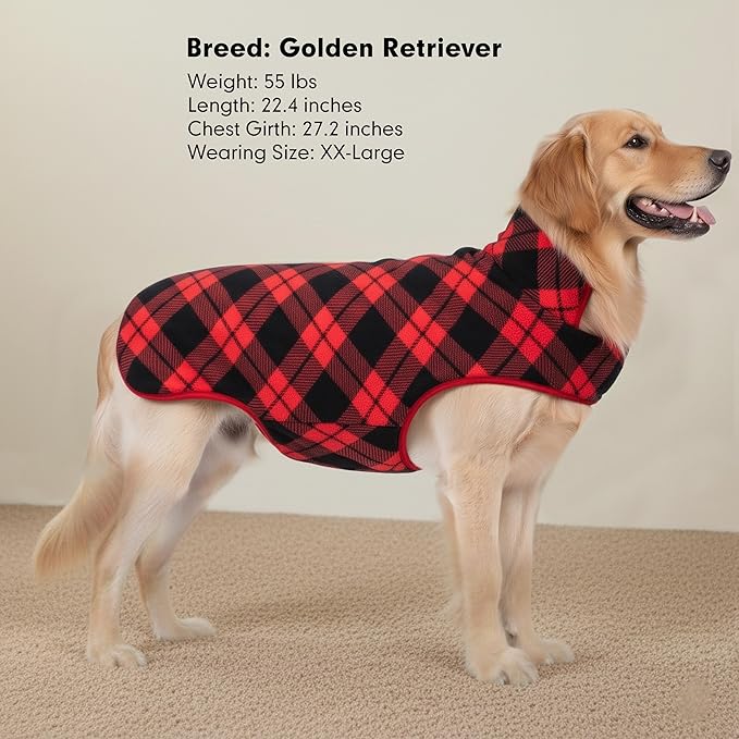 cyeollo Small Dog Coat, Sherpa Dog Winter Coat Reversible Warm Fleece Dogs Jackets Sweater Vest for Small Dogs Male with Leash Hole, Soft Cold Weather Pet Clothes, Buffalo Plaid L