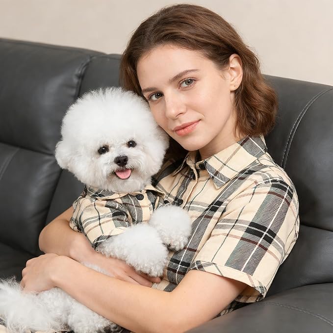 PUPTECK Plaid Dog Shirt, Cute Puppy Cat Polo T-Shirt, Soft Pet Clothes Boy Girl Outfit for Small Medium Dogs, Costume S