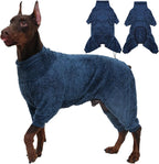 ROZKITCH Warm Dog Pajamas for Large Dogs, Windproof Full Coverage Pet Pjs, Soft Fleece Jacket with Full Coverage, Pullover Winter Coat with Super Warm Jump Suit Blue XXL