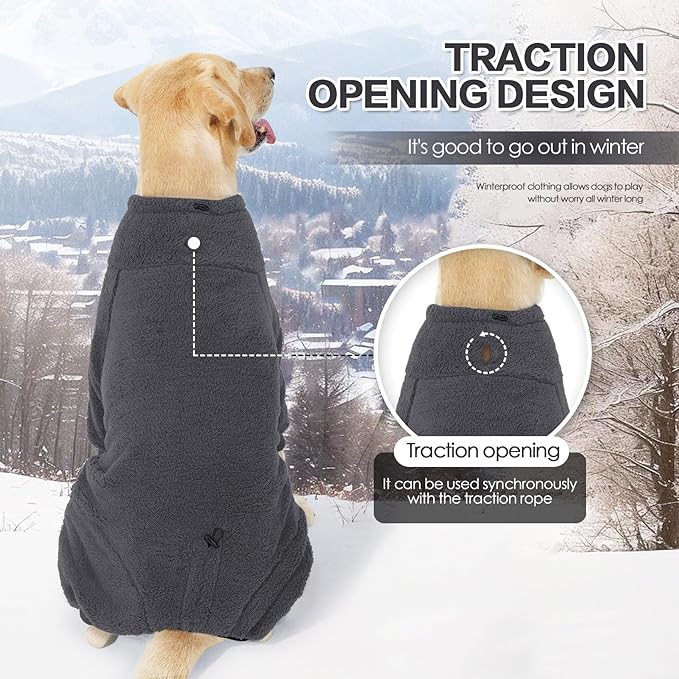 Fleece Dog Sweater for Small Medium Large Dog for Run Walk Sleep Pet Winter Jacket & Windproof Clothes Coat Large Grey