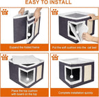 2 Pack Cat Houses for Indoor Cats - Large Cat Bed Cave with Scratch Pad and Fluffy Ball, Foldable Cat Hideaway Condo with Reversible Cushion for Multi Small Pet, Dark Grey