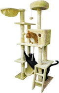 Beige Cat Tree Tower for Indoor Cats & Kittens, 57" Tall Multi-Level with Comfy Perch & Basket, Hideaway Condo, Sisel Scratcher Posts & Ladder, Ball Toys, & Dangling Rope - by SciencePurchase