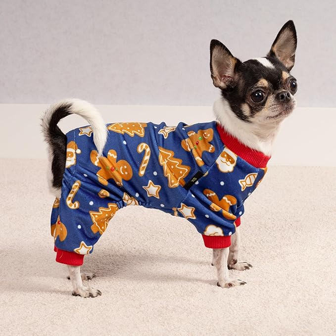 Fitwarm Gingerbread Man Dog Pajamas, Christmas Clothes for Small Dogs Boy Girl, Funny Holiday Pet Outfit, Red, Blue, Brown, Large
