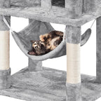 Topeakmart Cat Tree, 67in H Cat Tower for Indoor Cats, Multi-Level Cat Condo with Sscratching Posts & Soft Hammock & Large Basket & Fur Ball Sticks, Light Gray