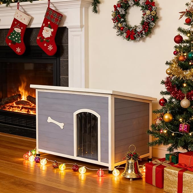 Large Solid Wooden Dog House,Suitable for Both Indoor and Outdoor, Suitable for Large Dogs and Animals of The Following Size, Easy to Clean,Can DIY,45.75" W x 31.25" D x 32.5" H