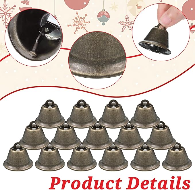 100 PCS Craft Bells Bronze Jingle Bells 1.5" X 1.7" Vintage Brass Color Mini Bell with Spring Hooks for Wedding Doors Dog Collar Jewelry Sewing DIY Favor Dog Potty Training