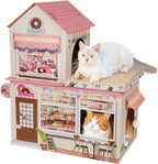 Cardboard Cat Houses for Indoor Cats - Kitten Scratcher Houses & Condos, Donuts Themed Hut Hideout Play House Bed with Scratching Pads, Scratch Box for Large Kitty Rabbit Bunny Small Animals