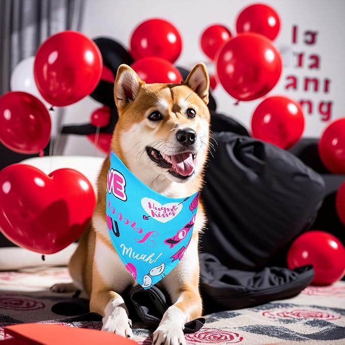 10PCS Big Valentines Day Dog Bandanas 33Inch with Heart Lip Rose Love Print for Extra Large XL XXL Breed Dog Triangle Bibs Scarves for Boys and Girls Holiday Grooming Accessories