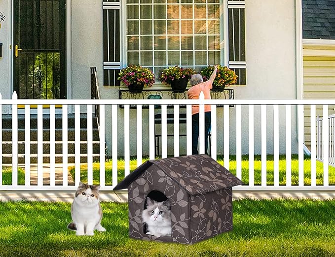 Cat Houses for Outdoor Cats, Weatherproof Outdoor House for Feral Cats, Warm Stable Stray Cats Shelter in Winter Brown Large