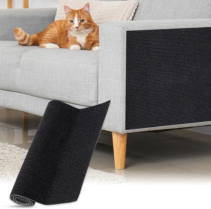 uxcell Self-Adhesive Cat Scratching Mat, 1 Roll 23.6" x 11.8" Couch Protector from Cat Claws for DIY Sofa, Wall, Doors, Cut Anti Cat Scratch Pad Carpet Mat, Black