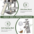 IMUsee 68 Inches Multi-Level Large Cat Tree for Large Kitties/Big Cat Tower with Condo/Cozy Plush Perches/Sisal Scratching Posts and Hammocks/ ‌Feline Activity Center Play House/Grey