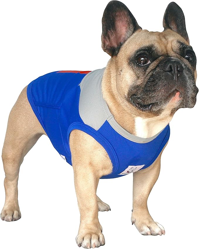 iChoue French Bulldog Summer Cooling Shirt for Dogs UV Sun Protection Vest Sleeveless Stretchy Tank Top English Pug Grey Blue - Large Plus