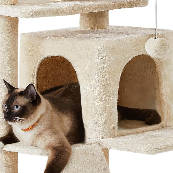Topeakmart 70in Cat Tree, Multi-Level Cat Tower with Scratching Post Dangling Ball and Condos Cat Furniture for Indoor Cats, Beige