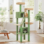 PEQULTI 71'' Cat Tree for Indoor Cats with Big Hammock, Tall Cat Tower for Large Cats with 2 Cat Condo, 2 Soft Top Perch, Scratching Posts and Pad, Green