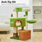 42-inch Cat Tree Features with Two Large Cat Houses, A Cozy Hammock, Sisal Rope and Oversized Platform (Green)