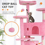 Heavy Duty Cat Tree, 70 Inch Tall Tower With 3 Top Perches Platforms & 2 Cozy Condos, Climbing Tower With Ladders & Sisal Pole, Scratching Tree for Large Cats Play House, Pink